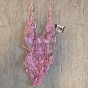 Elegant Pink Lace Bodysuit
